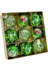 Weihnachtsbaum-Schmuck Box mit 9 Verschiedenen Grünen Kugeln, 8 cm