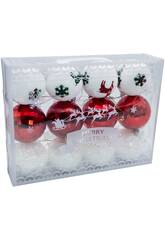 Decorazione natalizia Scatola con 12 palline rosse e bianche da 6 cm