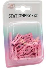 Set de papeterie Mini pinces en bois rose