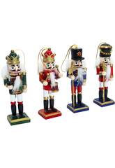 Enfeite Natalício Conjunto 4 Soldados Quebra-Nozes de Madeira de 13 cm