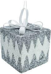 Weihnachtsdeko Silber-Weißes Geschenkbox Glänzend 15 cm