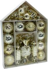 Weihnachtsbaum-Schmuck Box mit 26 Verschiedenen Goldfarbenen Anhängern, 6 cm