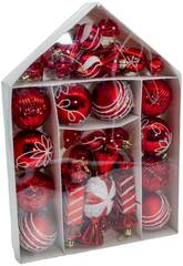 Weihnachtsbaum-Schmuck Box mit 26 Verschiedenen Roten Anhängern, 6 cm