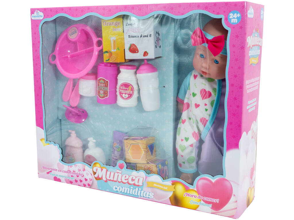 Bambola di 30 cm con set di alimenti