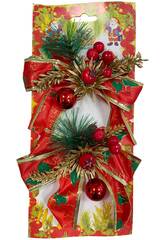 Weihnachtsdeko Set 2 Rote Schleifen mit Tannenzweig, 12x14 cm