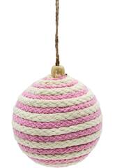 Addobbo natalizio palla rosa e bianca con cordoncino da 8 cm