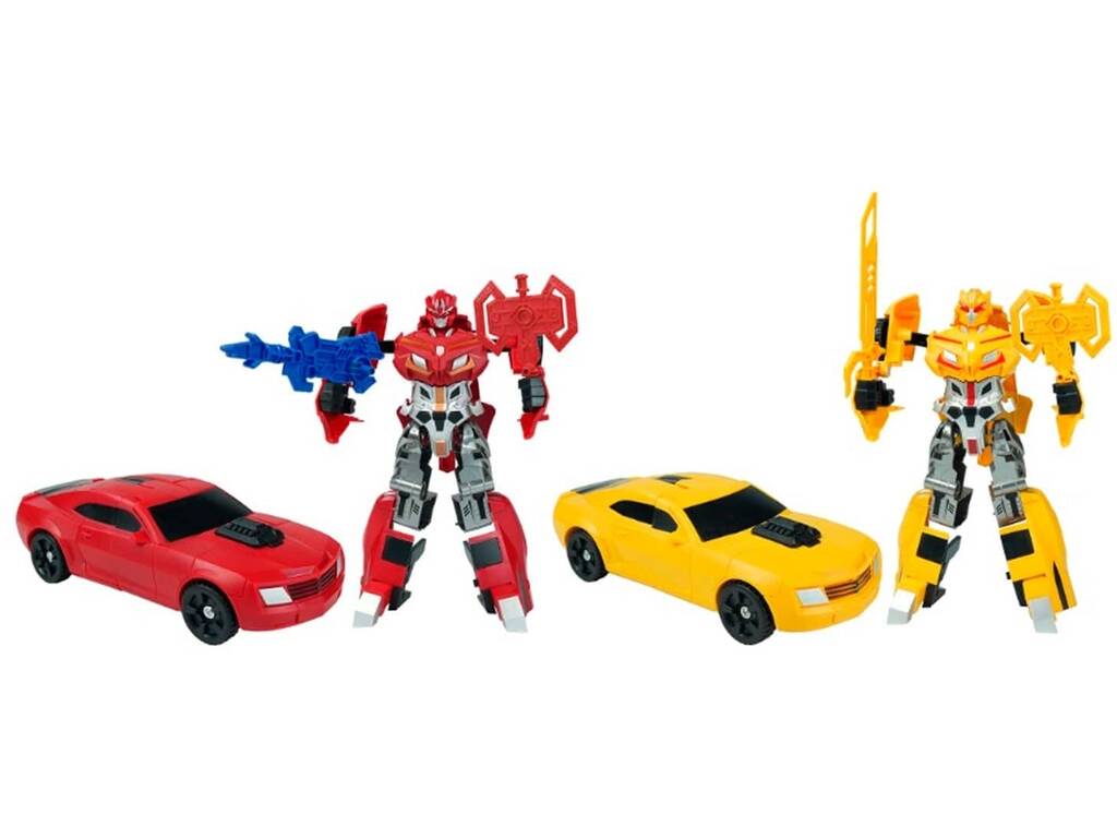 Robocohes Transformables Pack 2 Figuras Roja y Amarilla con Accesorios