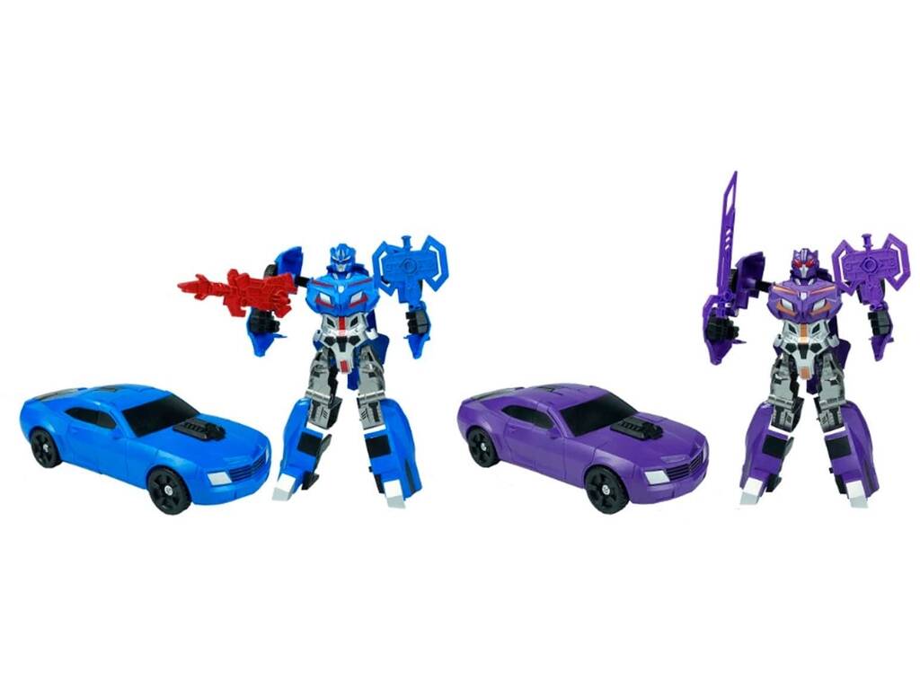Robocohes Transformables Pack 2 Figuras Azul y Morada con Accesorios
