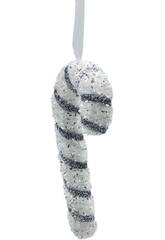 Weihnachtsdeko Zuckerstange Weiß und Silber Glänzend 17 cm