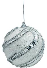 Weihnachtsbaumschmuck Weiße Kugel mit Silberverzierungen 10 cm