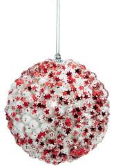 Addobbo natalizio palla bianca con stelle e glitter rosso da 10 cm