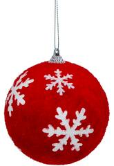 Addobbo natalizio palla rossa in velluto con fiocchi bianchi da 10 cm