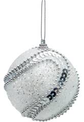 Weihnachtsbaumschmuck Weiße Kugel mit Silberverzierungen 8 cm