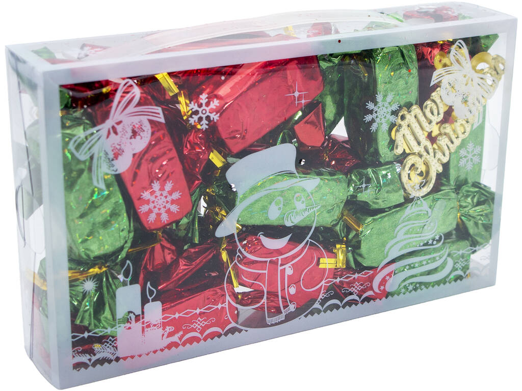 Adorno Navideño Caja con 22 Adornos Verdes y Rojos de 2x10 cm