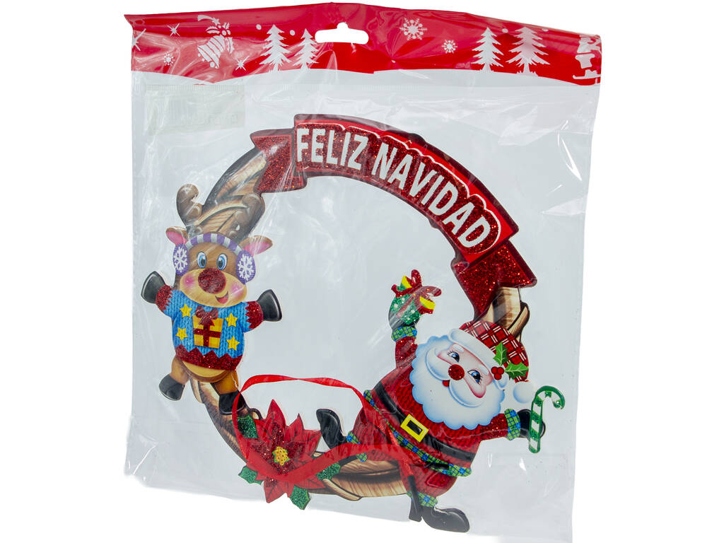 Decorazione natalizia Cartello Babbo Natale e renna 21x24 cm