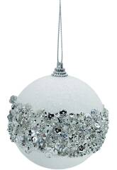 Weihnachtsbaumschmuck Silberne Kugel mit Perlen, Glitzer und Pailletten 8 cm