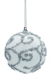 Addobbo natalizio palla bianca con glitter argento da 8 cm
