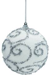 Addobbo natalizio palla bianca con glitter argentati da 10 cm