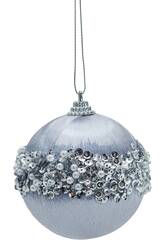 Addobbo natalizio palla argentata con perle e paillettes da 8 cm