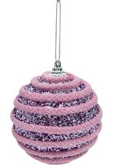 Addobbo natalizio palla viola brillante con cordoncino rosa da 8 cm