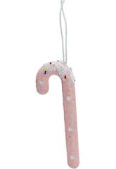 Décoration de Noël Canne à sucre rose brillant avec confettis, 14 cm