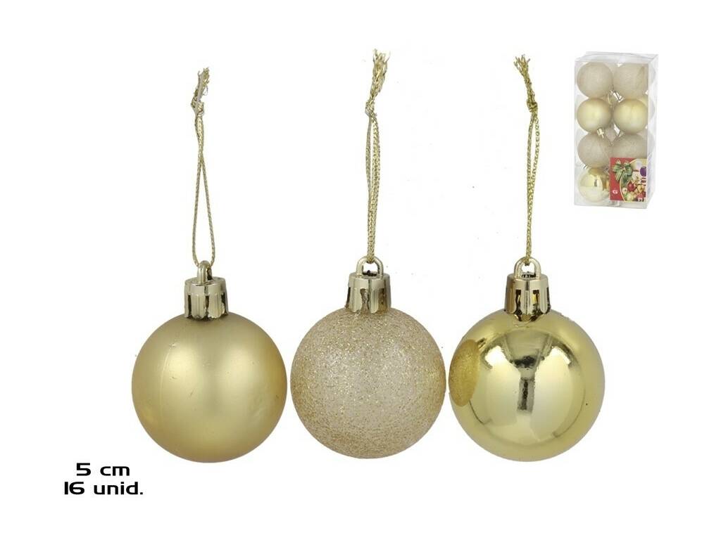 Décoration de Noël Boîte de 16 boules de Noël assorties couleur dorée de 5 cm