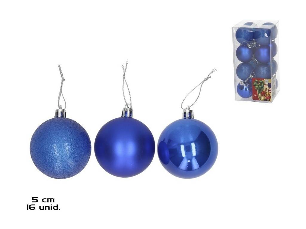 Décoration de Noël Boîte de 16 boules de Noël assorties de couleur bleue, 5 cm