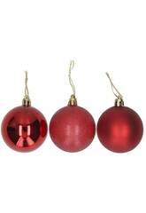 Enfeite Natalício Caixa com 6 Bolas de Natal Cor Vermelha de 4 cm