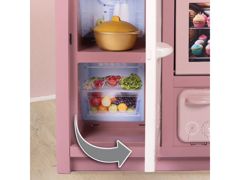 Rosa Loft-Küche mit Elektronik und 27 Zubehörteilen