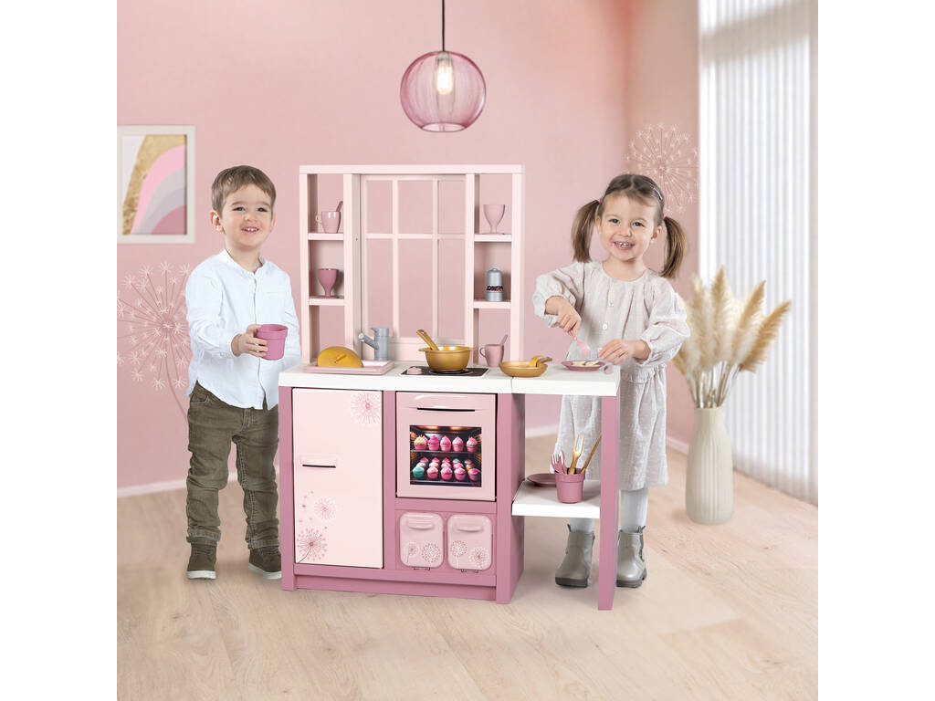 Rosa Loft-Küche mit Elektronik und 27 Zubehörteilen
