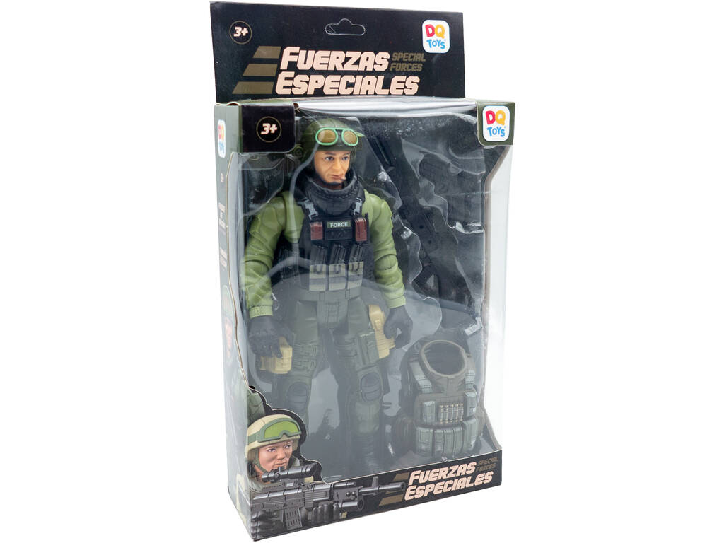 Forças Especiais Figura Uniforme Verde Escuro e Claro de 22,5 cm com Capacete com Óculos
