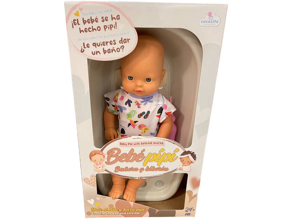 Cucosito Pack Chariot de poupée avec poupée bébé Pipi de 32 cm et accessoires