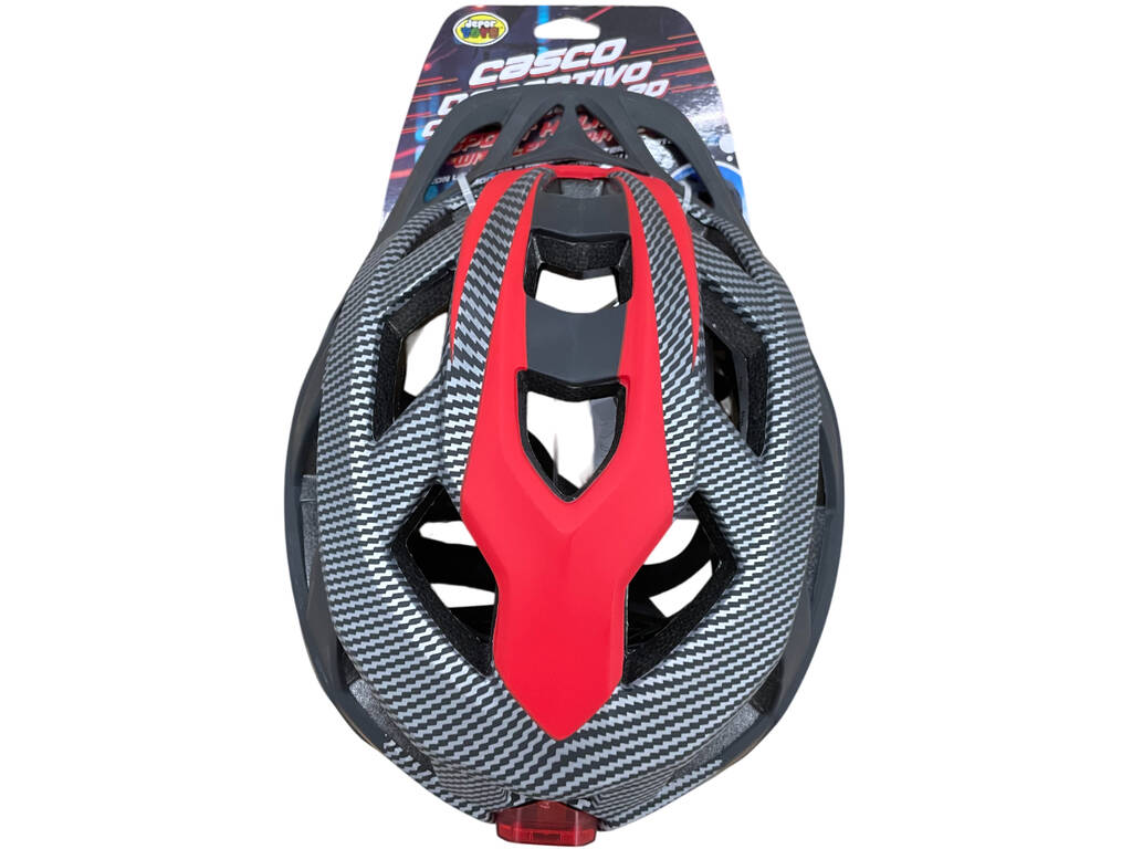 Capacete Desportivo Vermelho e Preto Tamanho L com Luzes LED