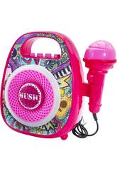 Karaoké portable rose avec haut-parleur et microphone
