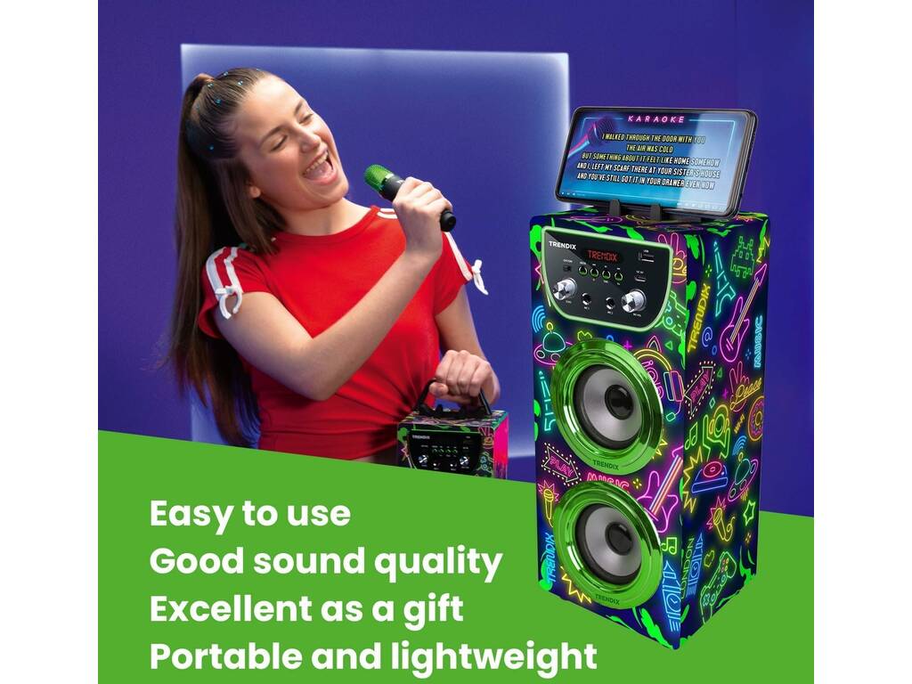 Trendix Karaoke Speaker Neon World con Micrófonos y Disco Luz LED