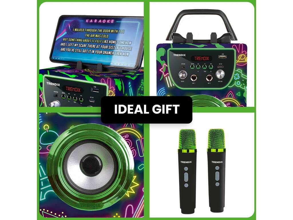 Trendix Karaoke Speaker Neon World con Micrófonos y Disco Luz LED