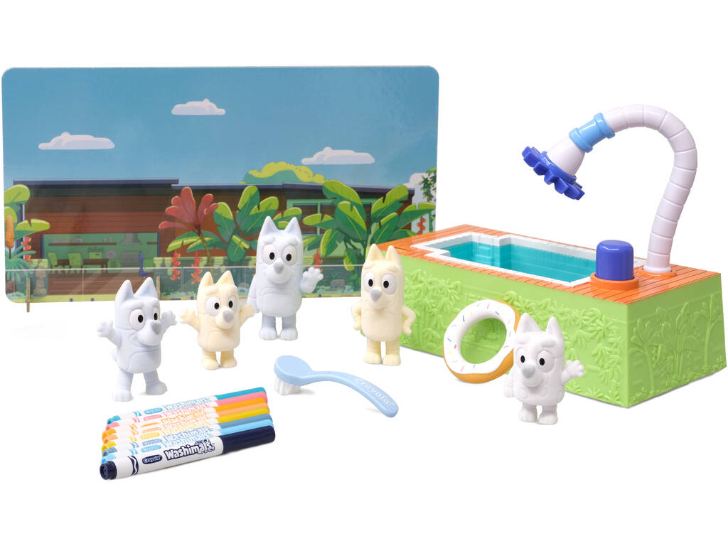Crayola Washimals Bluey Set 4 Mascotas Con Piscina y Fondo Coloreable