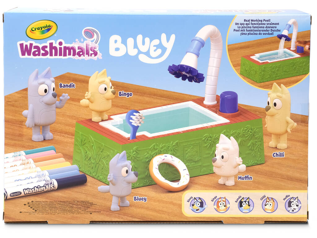 Crayola Washimals Bluey Set 4 Mascotas Con Piscina y Fondo Coloreable