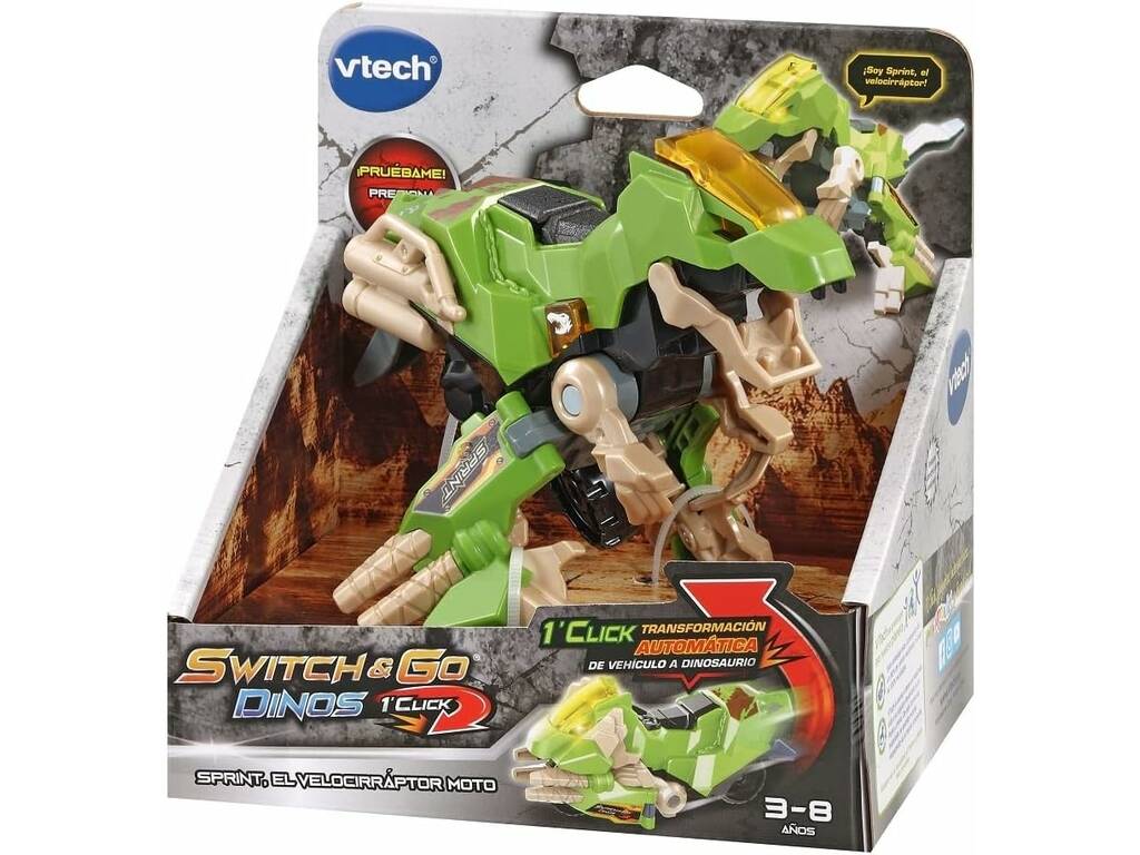 Switch & Go Dinos 1 Click e Fire 2 in 1 da 15 cm con luci e frasi