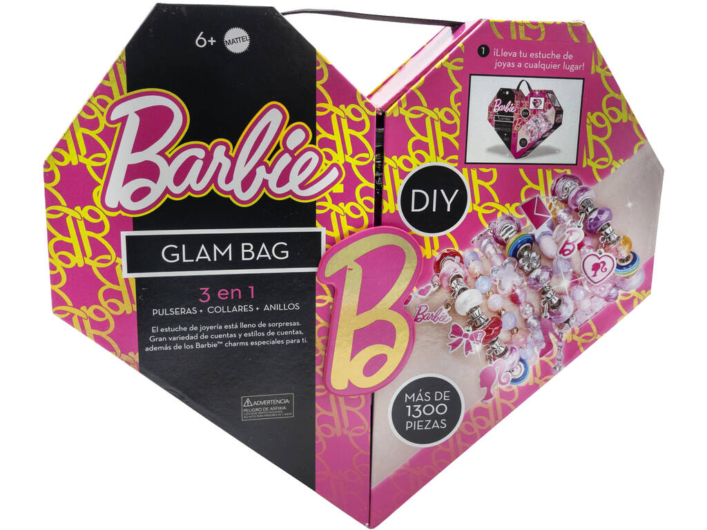 Barbie DIY Estuche de Joyería Glam Bag 3 en 1