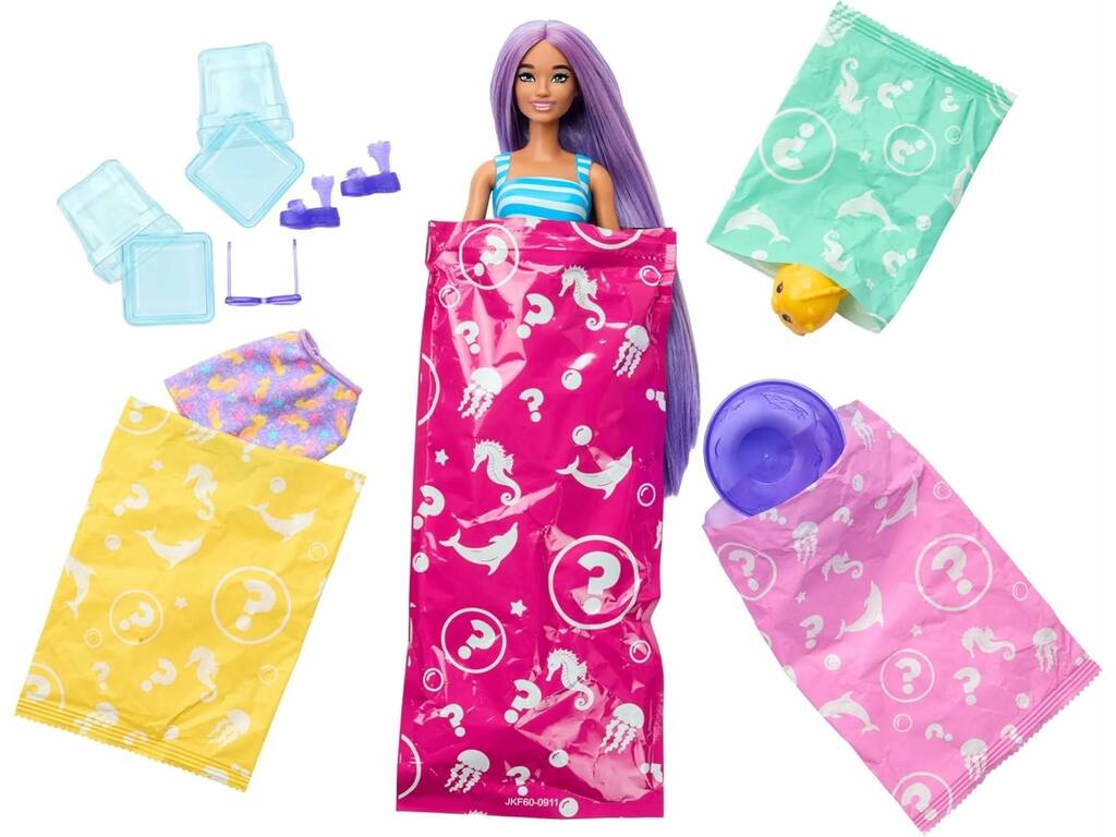 Barbie Pop Reveal Grenat de Mer Poupée avec Coupe Violette et Accessoires
