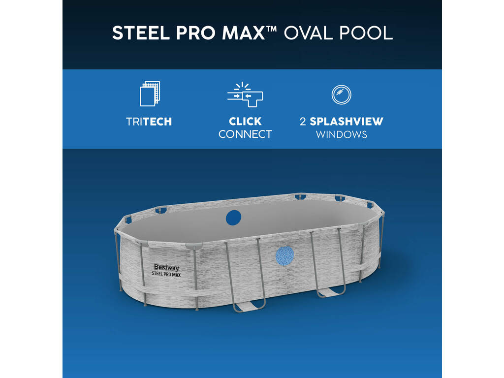 Piscina Desmontable Ovalada Steel Pro Max Splashview 427x250x100 cm. Bestway 56714