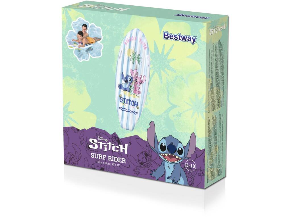 Disney Stitch Colchoneta Tabla de Surf Hinchable de 114x46 cm Stitch y Angel Bestway 9104V