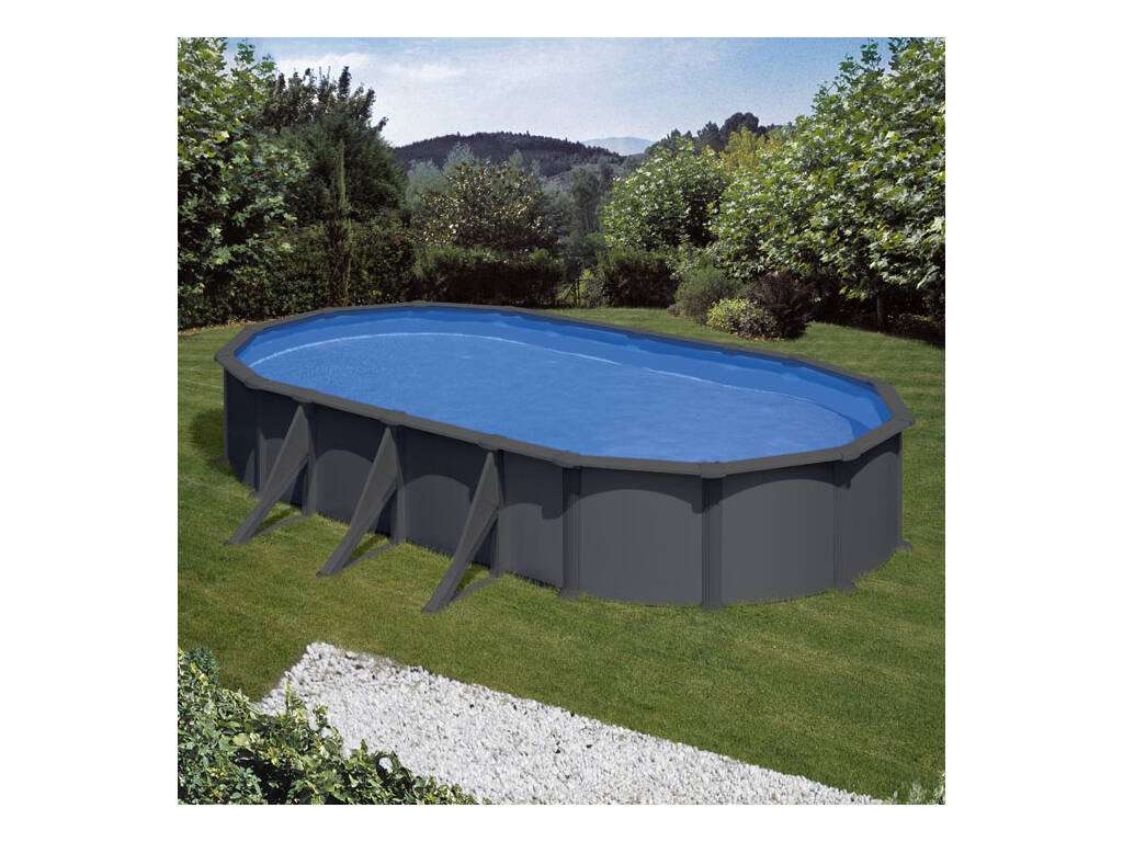 Piscine ovale aspect anthracite 730 x 375 x 132 cm Gre KITPROV738GY