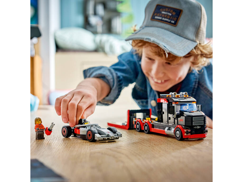 Lego City Formula 1 Camión de Exposición de F1 con Coche de Carreras Audi F1