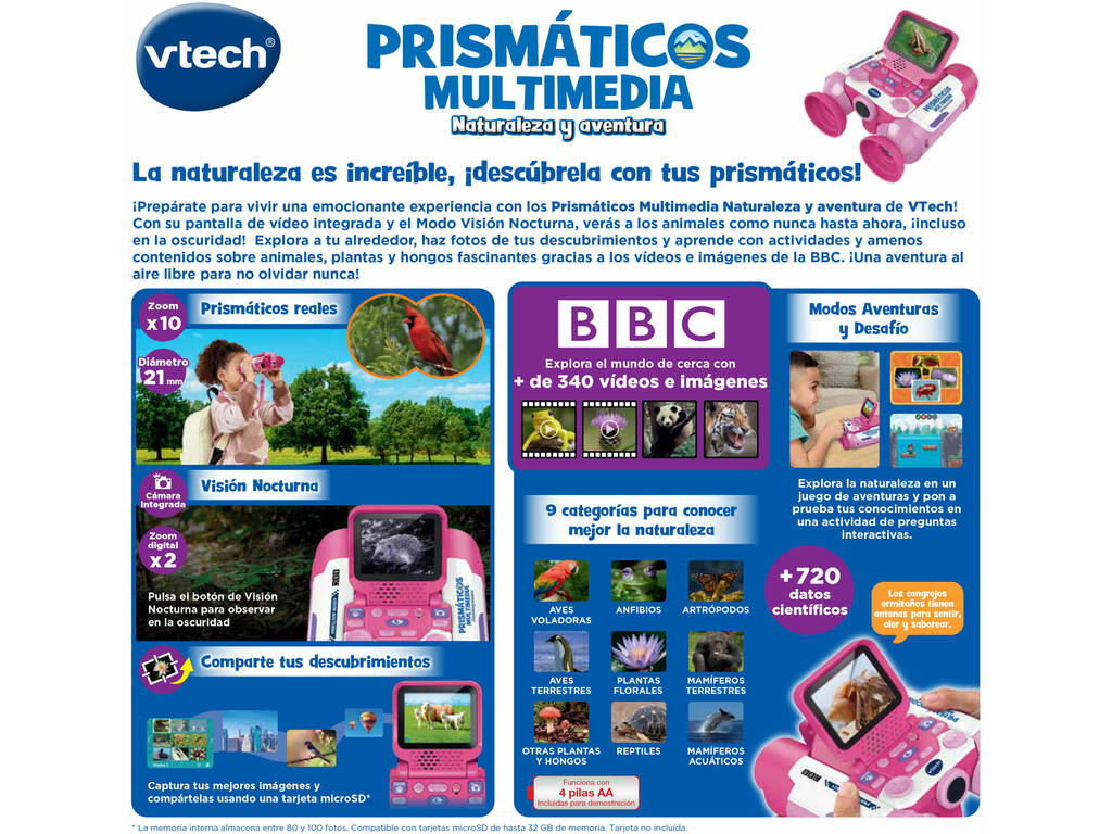 Prismáticos Multimedia Naturaleza y Aventura Rosa