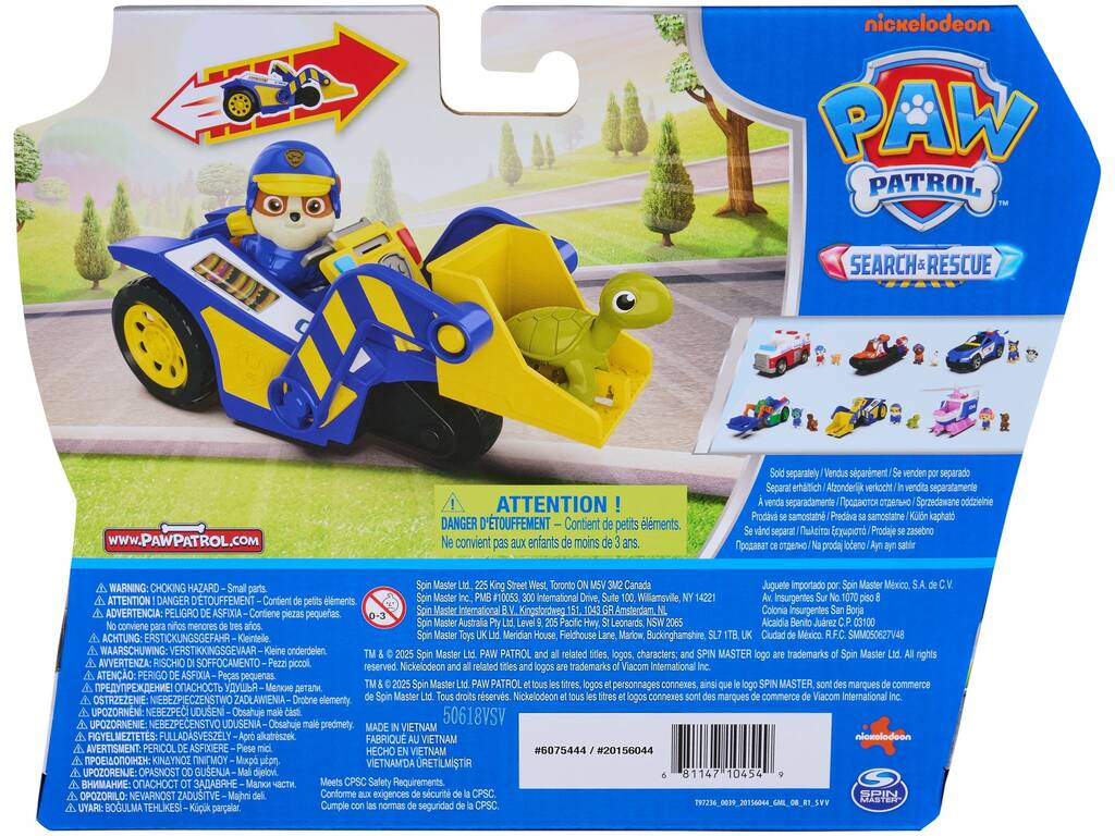 Patrulla Canina Search & Rescue Vehículo de Acción con Figura Rubble y Tortuga