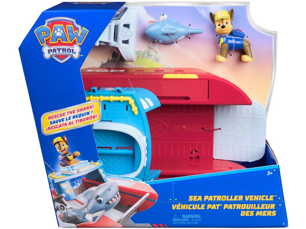 Patrulla Canina Vehículo Sea Patroller con Figura Chase y Tiburón