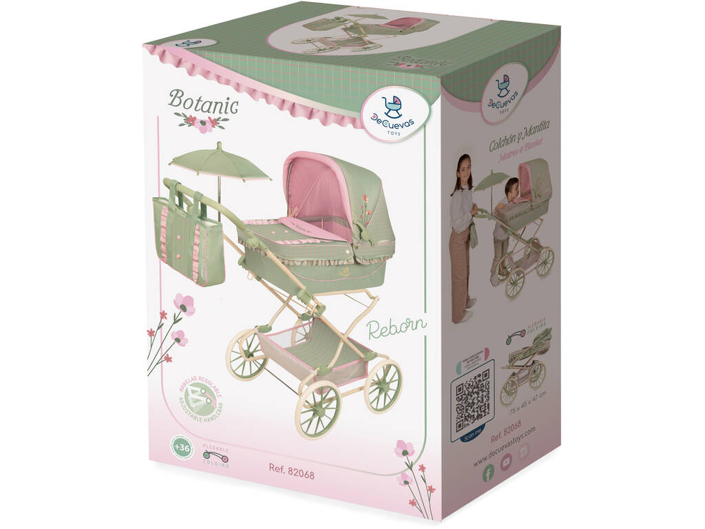 Carro de Muñecas Reborn Plegable Botanic con Bolso y Sombrilla