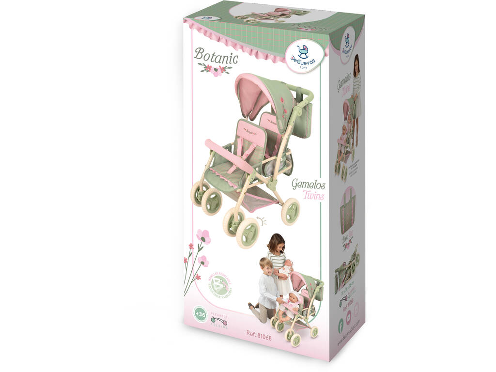Carro de Muñecas Silla Gemelar Plegable Botanic con Bolso
